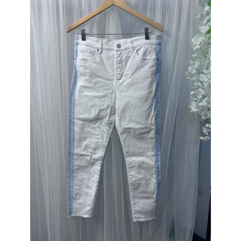 LOFT Womens White High Waist Skinny Crop Jeans Blue Side Stripe Size 29 8
